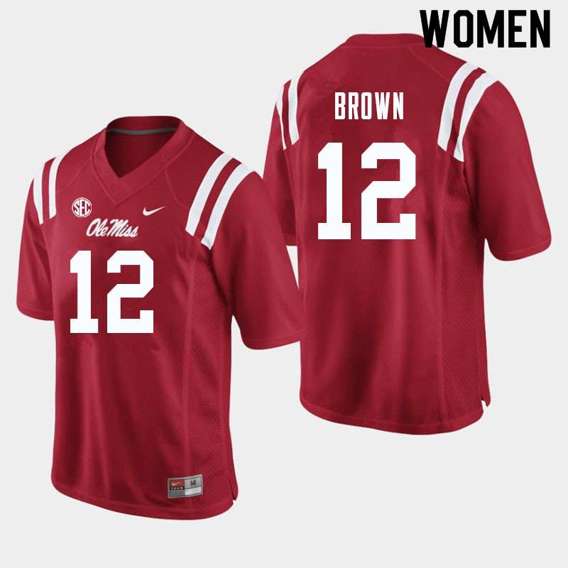 Jakivuan Brown Ole Miss Rebels NCAA Women's Red #12 Stitched Limited College Football Jersey QLJ0258MU